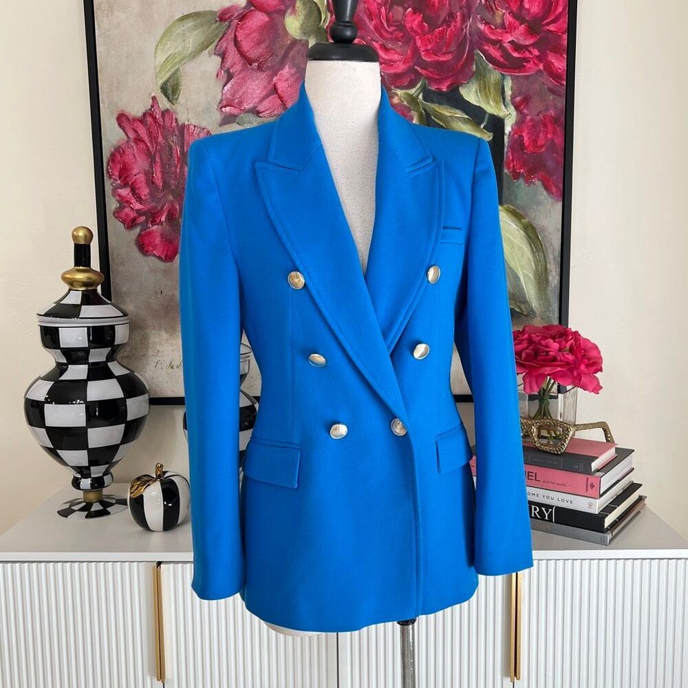 Zara Women's Tailored Fit Lined Double-Breasted Blazer Jacket Cobalt Blue Medium